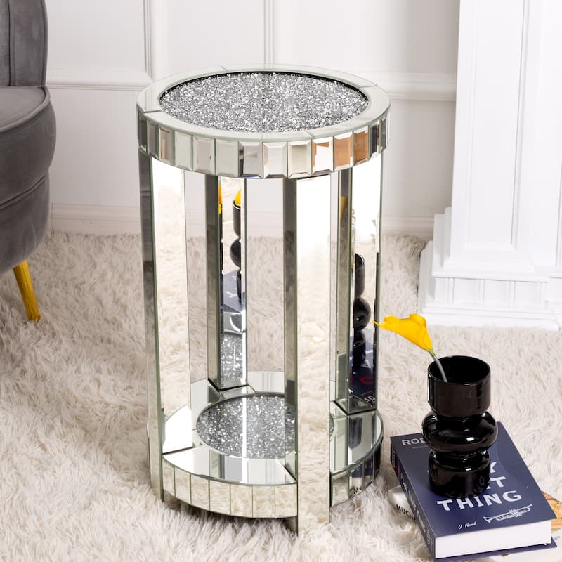 Tall Mirrored Glass Round End Table