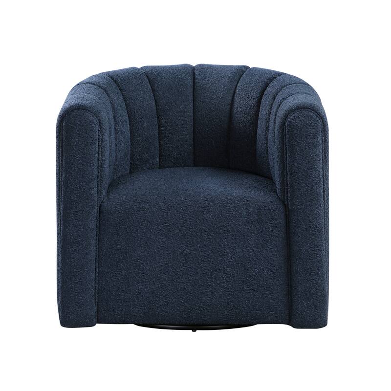 Arden 31" Boucle Swivel Chair with Ottoman - Solid Wood Legs