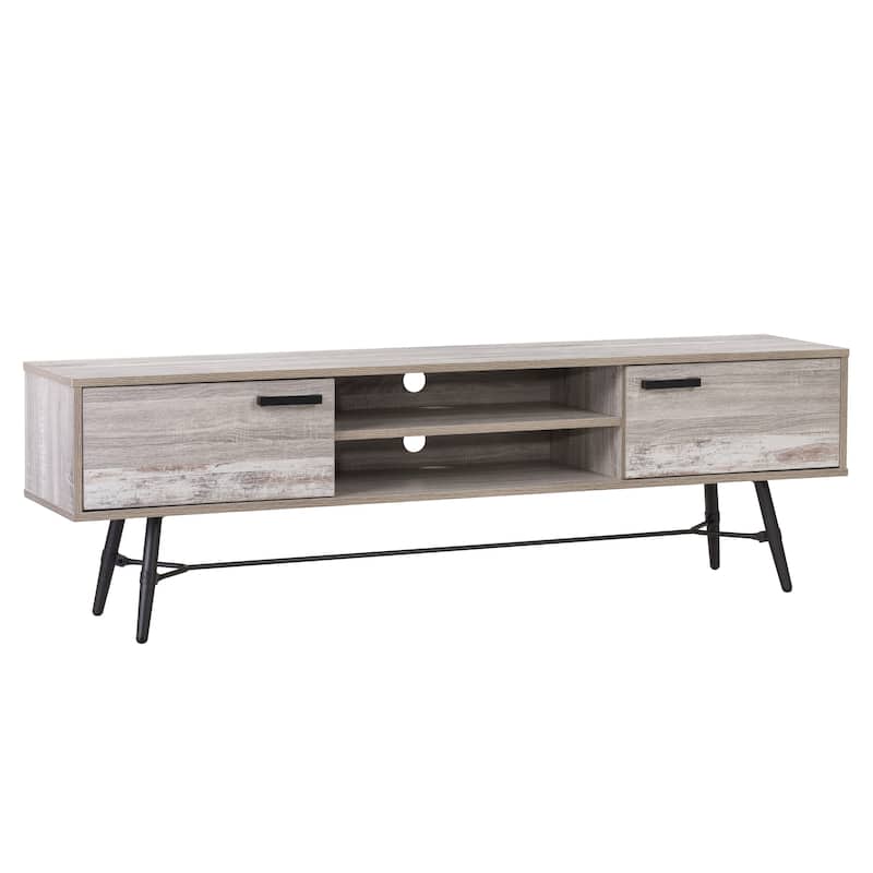 Aurora Mid Century TV Bench with Doors, TVs up to 85"