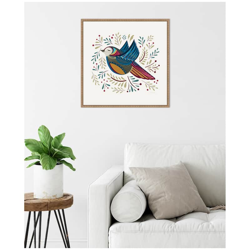 Kate and Laurel Sylvie Peace Bird Blue Framed Canvas by Carey Copeland