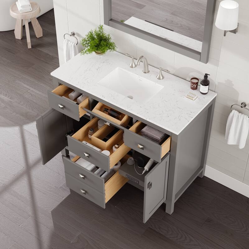 Eviva Artemis Bathroom Vanity with White Engineered Stone Countertop and Undermount Porcelain Sink