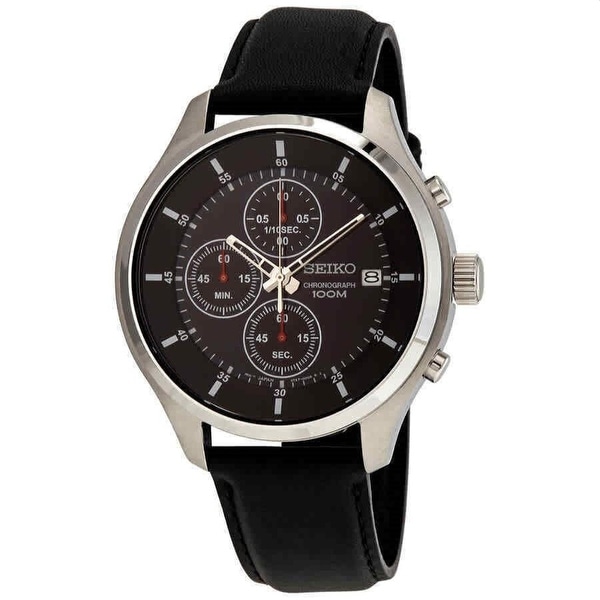 Seiko Men's SKS539P2 'Neo Sports' Chronograph Black Leather Watch. Opens flyout.