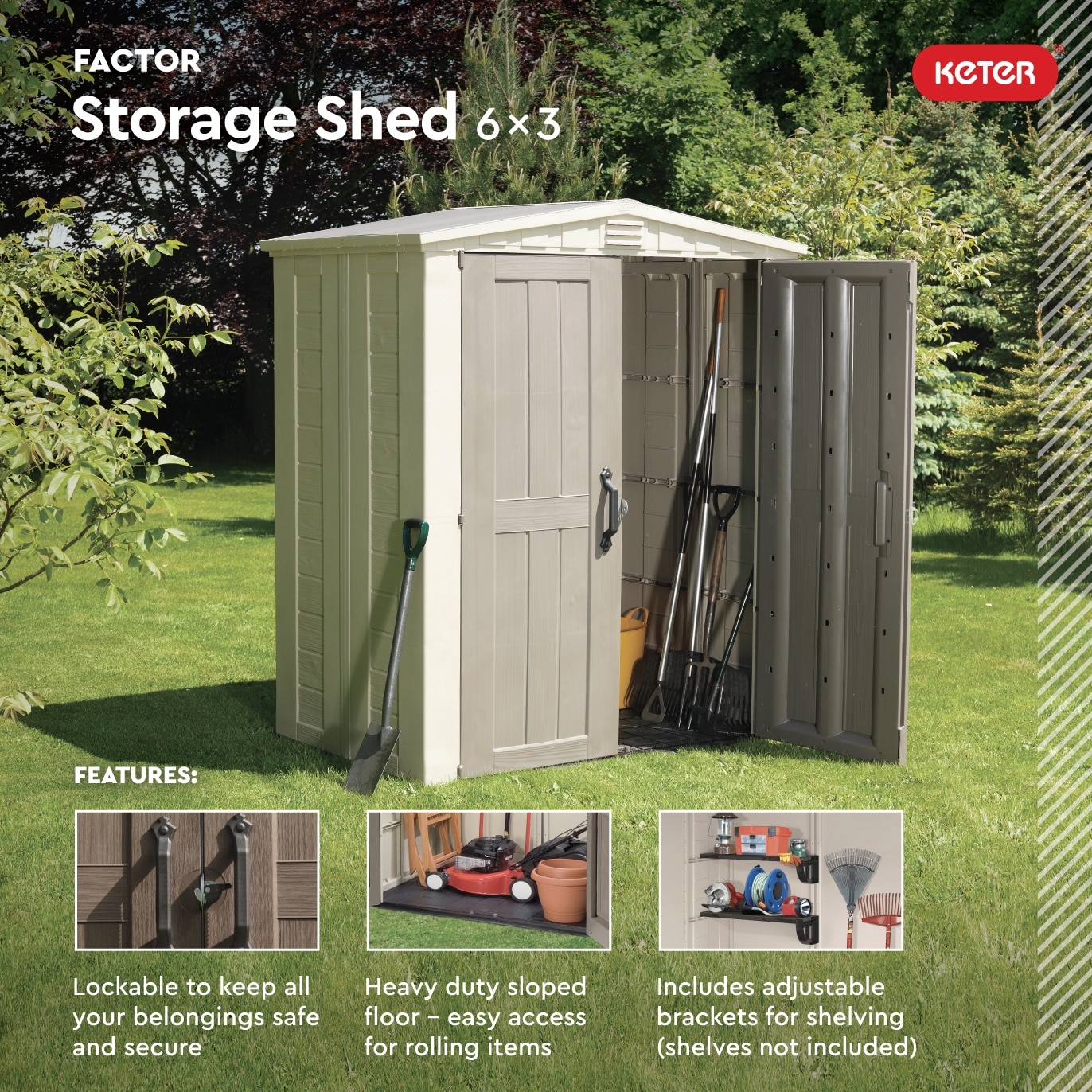 Keter Factor Large 6 x 3 ft. Resin Outdoor Storage Shed With Floor