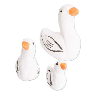 Novica Handmade Goose Family Ceramic Figurines (Set Of 3)