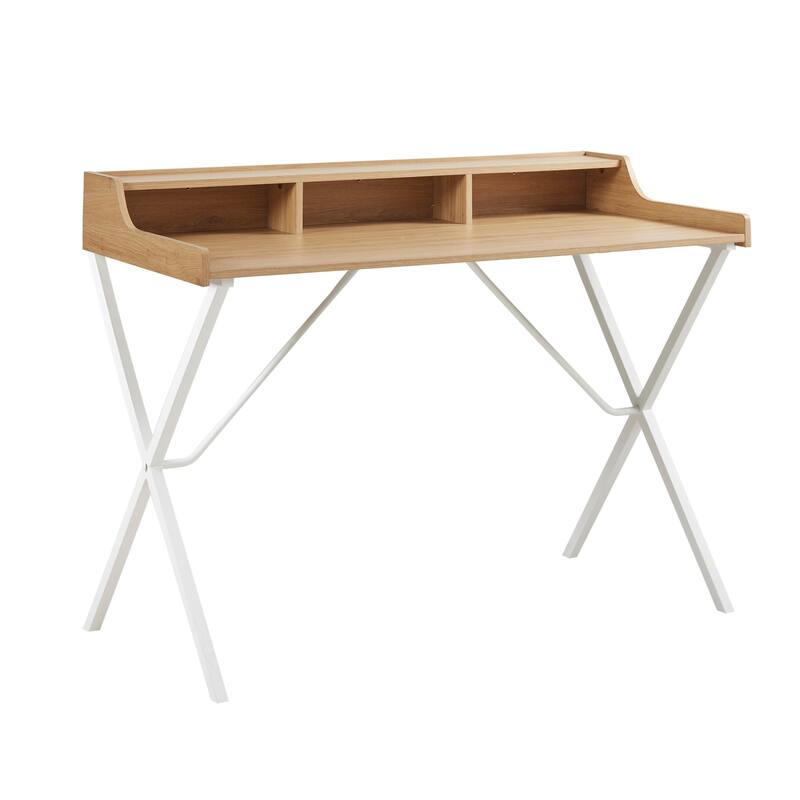 510 Design Laurel Writing Desk With Storage And Metal Crossed Legs