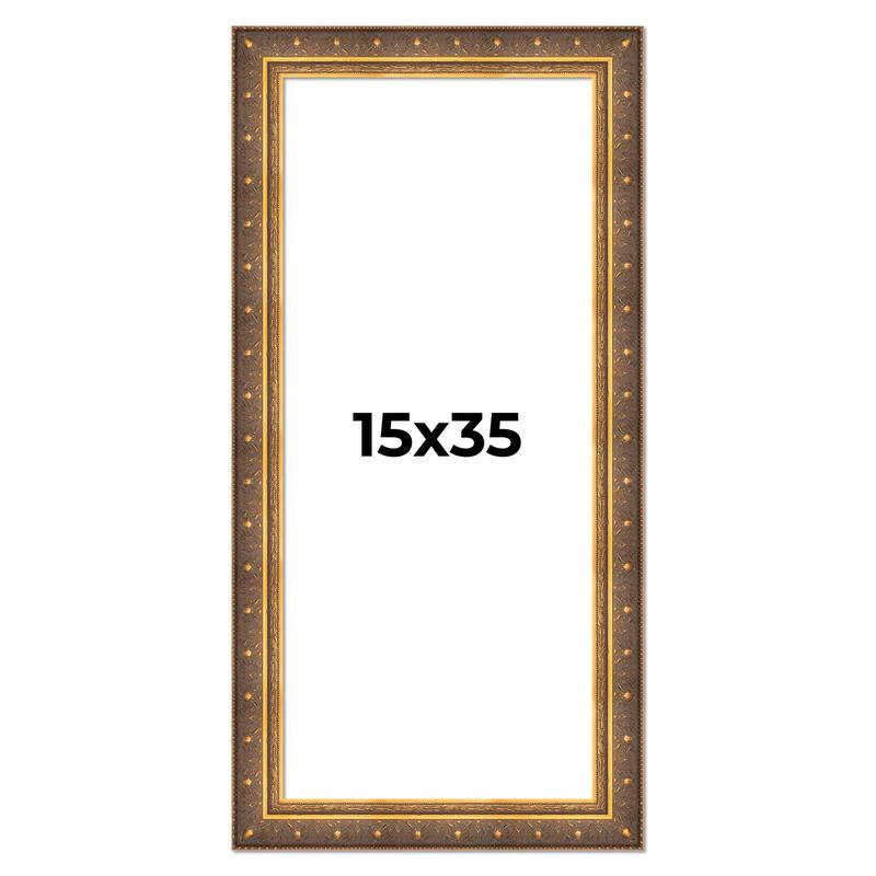 15x35 Frame Vintage Gold Solid Wood Picture Frame | 2.5 Inch Moulding