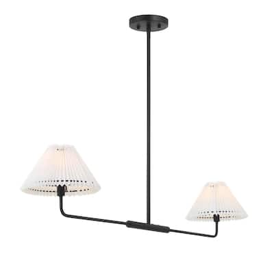 2-Light Linear Chandelier with White Pleated Fabric Shades