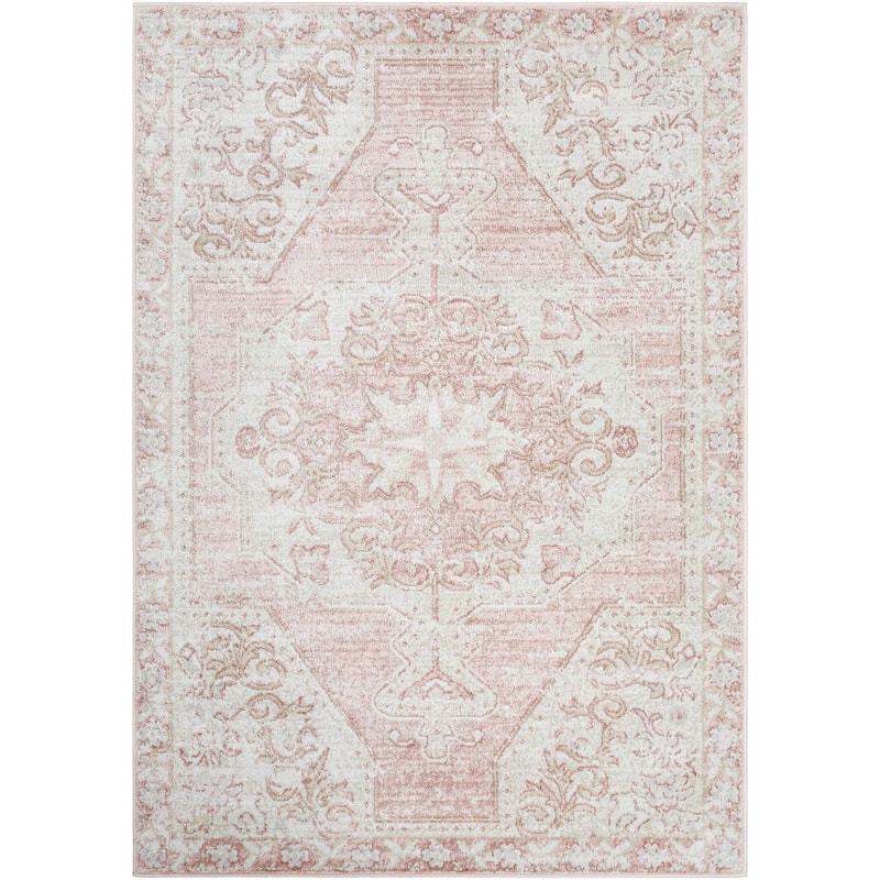 Livabliss St Tropez Updated Traditional Medallion Area Rug. - Blush - 5'3" x 5'3" Square