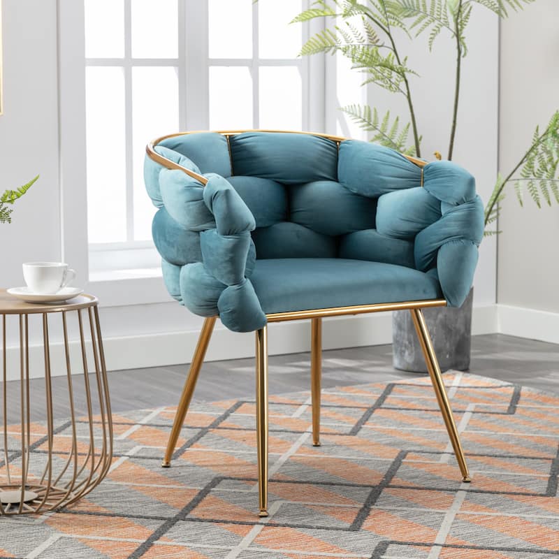 Simple Leisure Velvet Accent Chair Dresser Stool Set of 2, with Gold Metal Foot