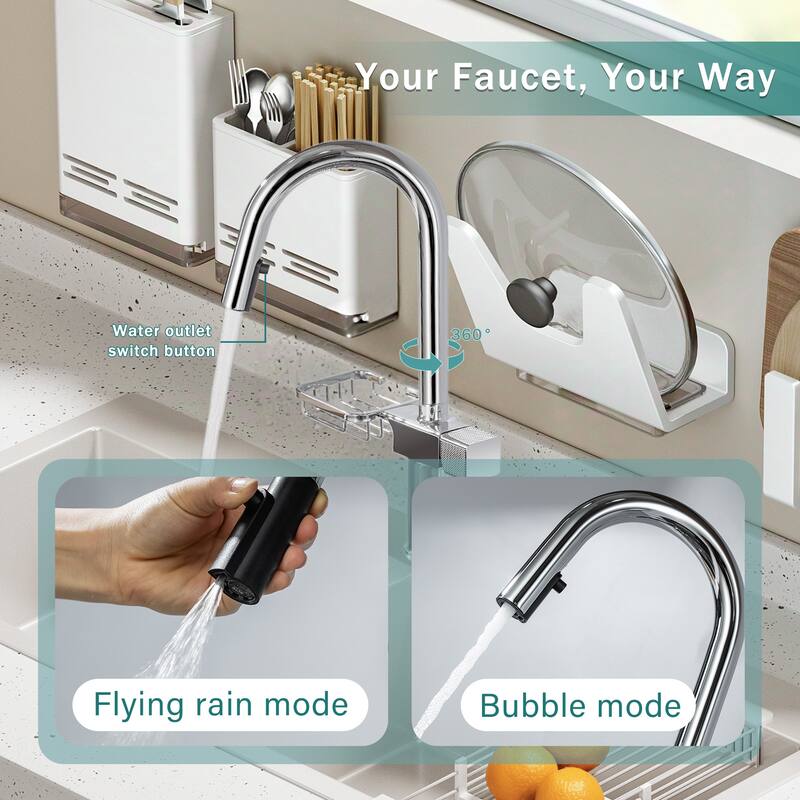 Modern Single Hole Stainless Steel High Arc Pull-Down Kitchen Faucet