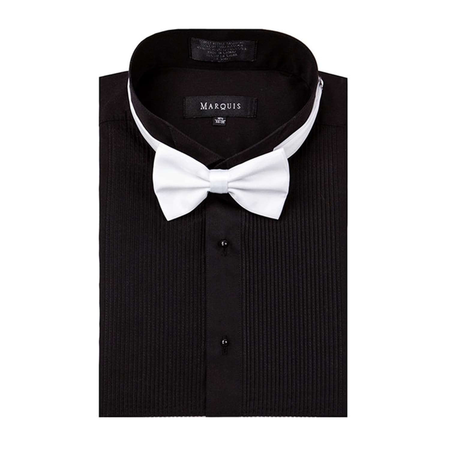 Marquis wing tip collar tuxedo dress shirt with bow tie