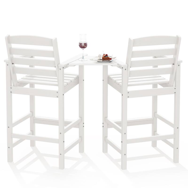 HDPE 2-Piece High Bar Stool Set with Umbrella-Compatible Connecting Panel