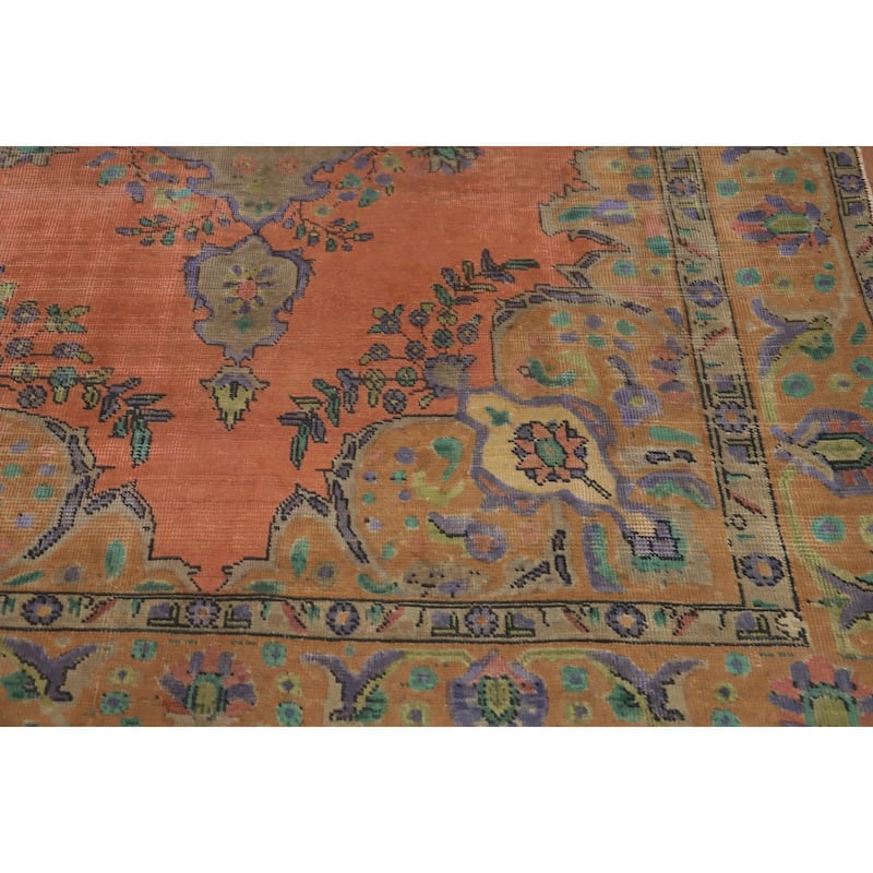 Hand Knotted Oriental 100% Wool Carpet Traditional Floral Coral Tabriz Area Rug - 9' 1'' X 6' 8''