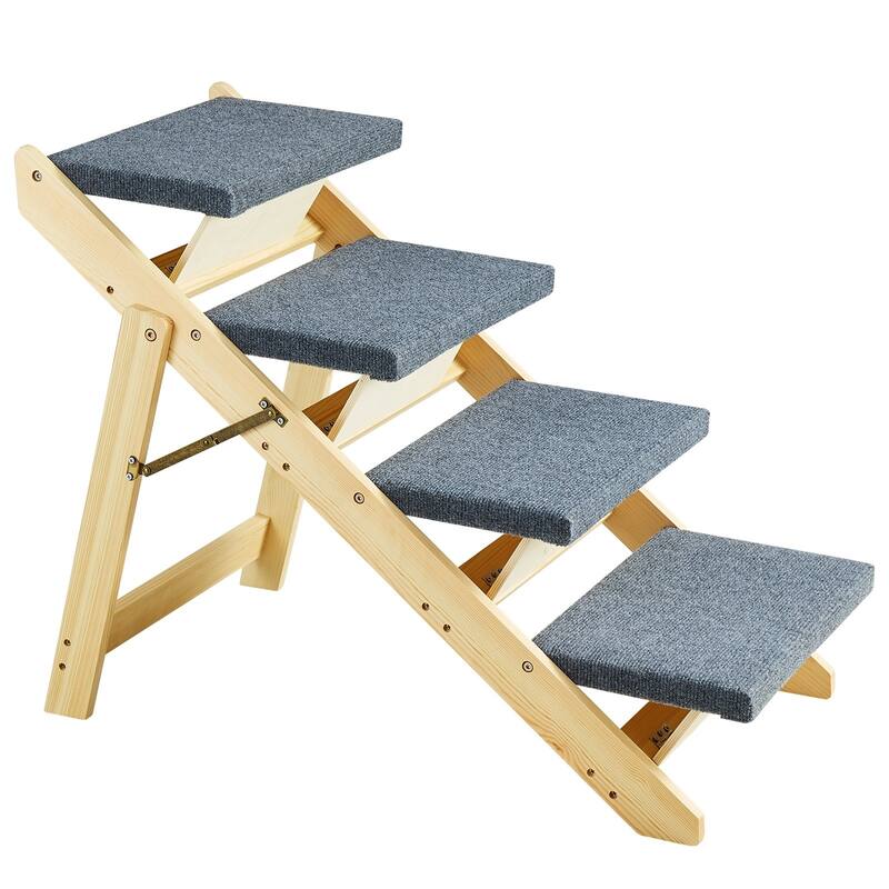 2-in-1 Natural Wooden Foldable Pet Stairs and Ramps Ideal for Small to Large Pets