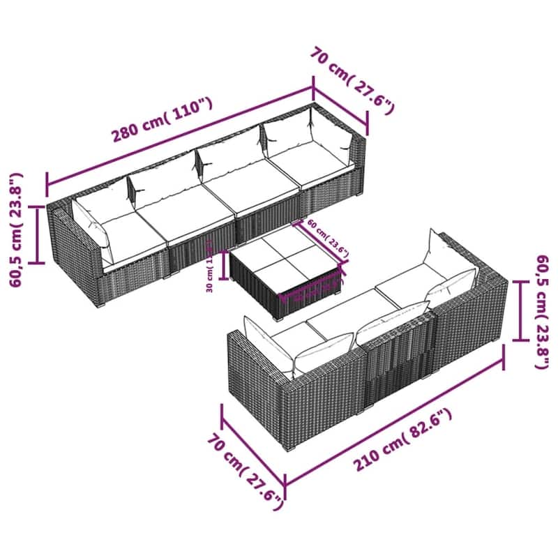 vidaXL Patio Lounge Set Outdoor Sectional Sofa Set Table Garden Poly Rattan