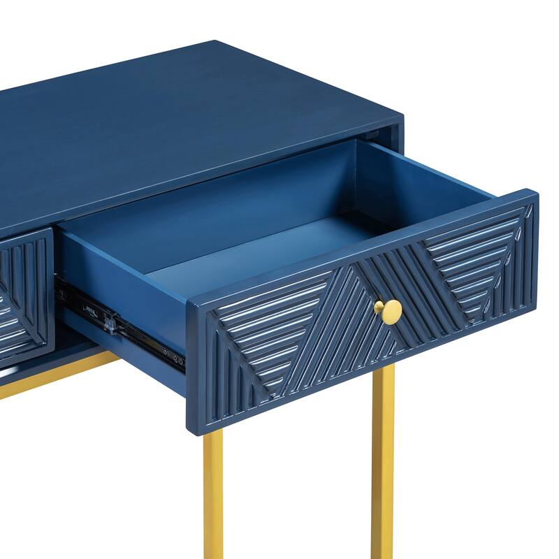 38" Modern Console Table with Two Drawers and Gold Metal Base for Entryway, Living Room