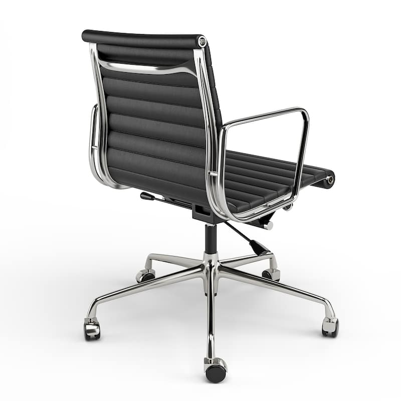 Low Back Genuine Leather Ergonomic Computer Ribbed Office Chair - N/A