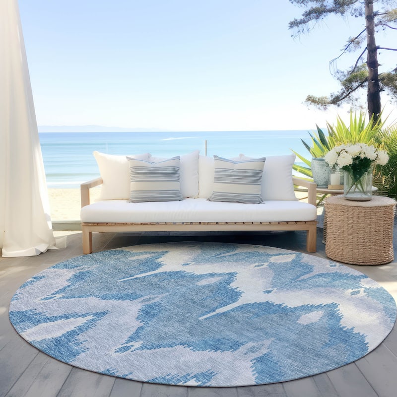 Machine Washable Indoor/ Outdoor Chantille Boho Ikat Rug - Denim - 8' x 8'
