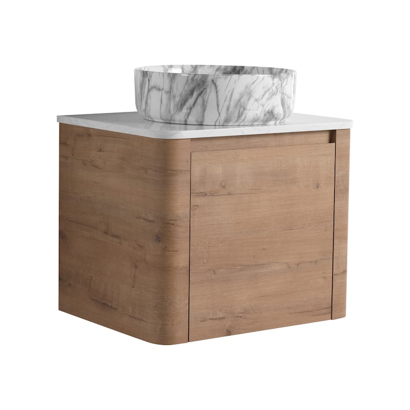 24'' Wall-Mounted Bathroom Vanity With Ceramic Art Sink & 1-Soft-Close Door,KD-Packing, Plywood