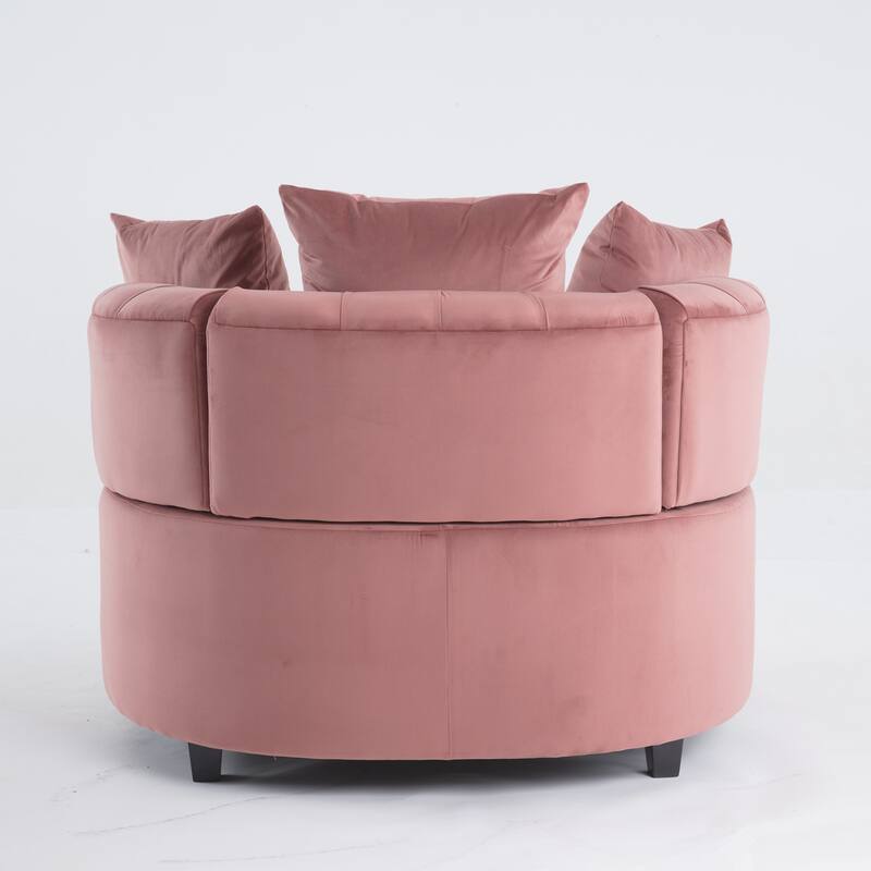 Oversized Barrel Accent Chair with 3 Pillows, Velvet Tufted Upholstered Round Club Chair, Ergonomic Reading Sofa Chair
