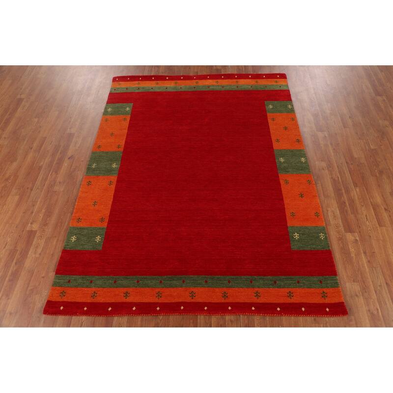 Red Gabbeh Indian Area Rug Handmade Wool Carpet - 5'11"x 7'11"