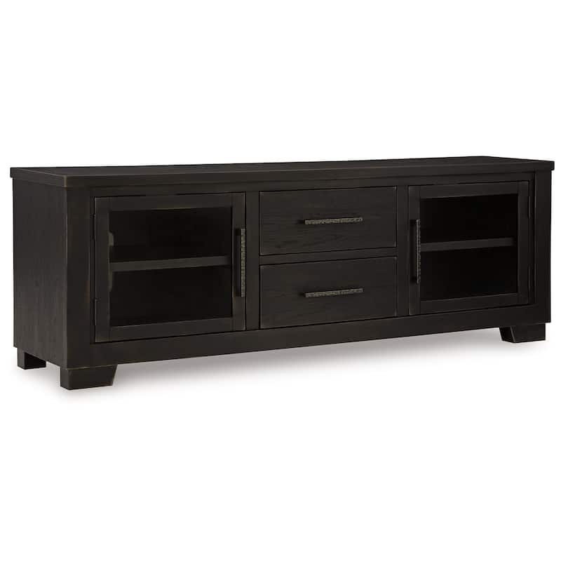 Galli Large TV Media Console, 2 Drawers, 4 Shelf, Black Wood, 80 Inch