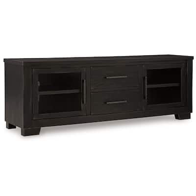 Galli Large TV Media Console, 2 Drawers, 4 Shelf, Black Wood, 80 Inch
