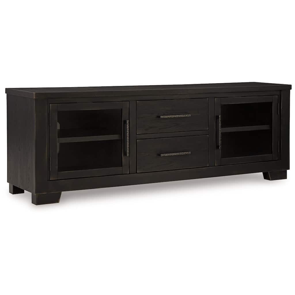 Galli Large TV Media Console, 2 Drawers, 4 Shelf, Black Wood, 80 Inch