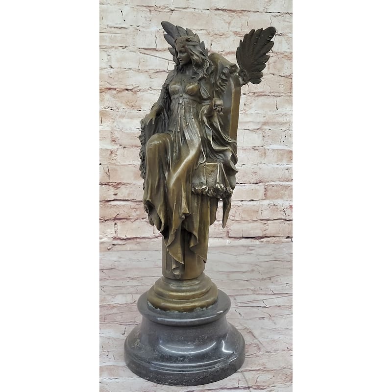 Mythical Fantasy Winged Goddess Angel Queen On Throne - Bronze Original Art Sculpture