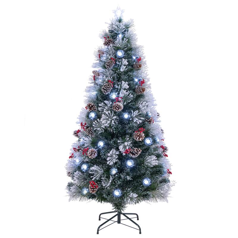 Gymax 5/6/7 FT Flocked Christmas Tree Artificial Xmas Tree - 7 Foot