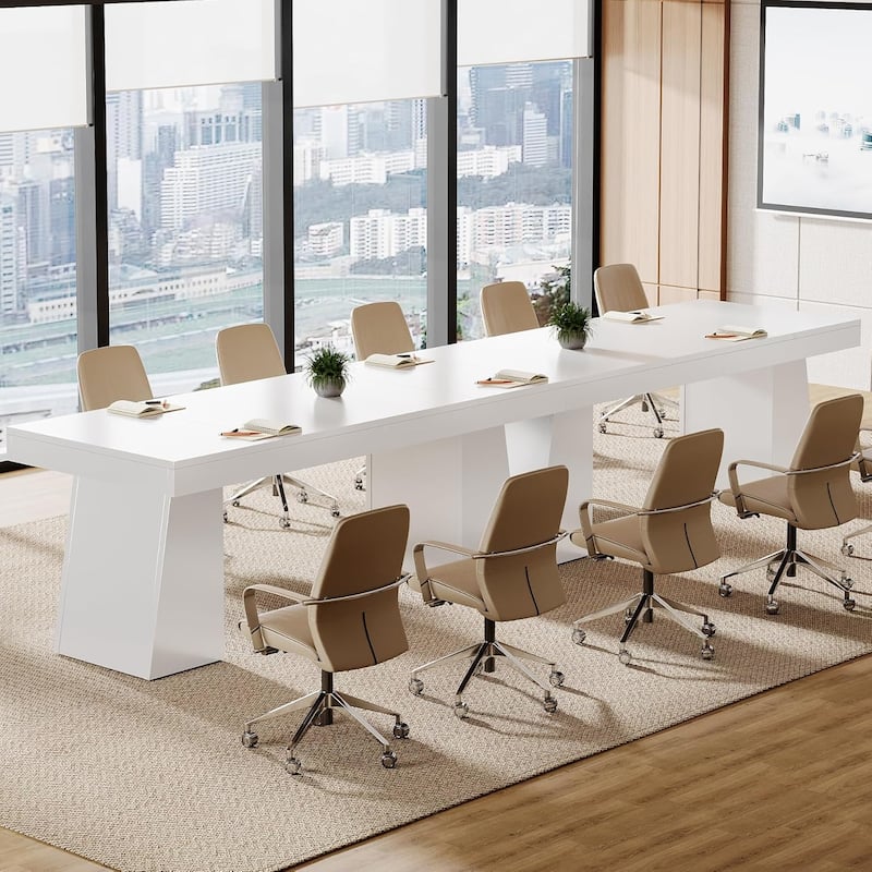 55.1" W Conference Table, Modern Meeting Table with Trapezoidal Legs