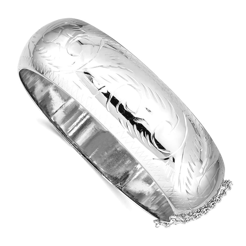 Curata 925 Sterling Silver 7.25" Diamond-cut Classic Hinged Bangle Bracelet - 7 sizes - 20 mm - White