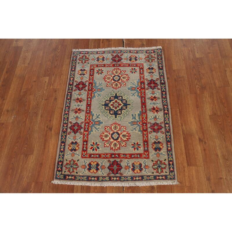 Geometric Kazak Oriental Foyer Rug Hand-Knotted Wool Carpet - 2'0" x 3'0"