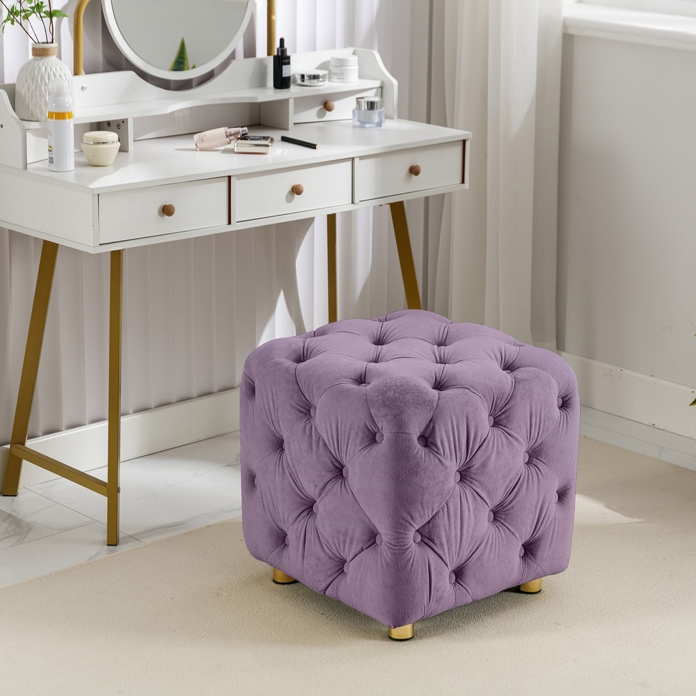 Modern Velvet Upholstered Square Tufted Ottoman by GDFStudio