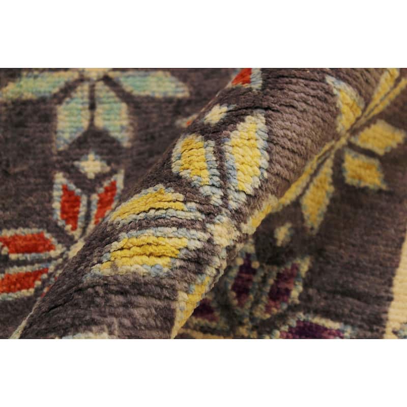 Contemporary Balochi Floyd Gray/Beige Hand Knotted Wool Rug - 4'11'' x 6'5''