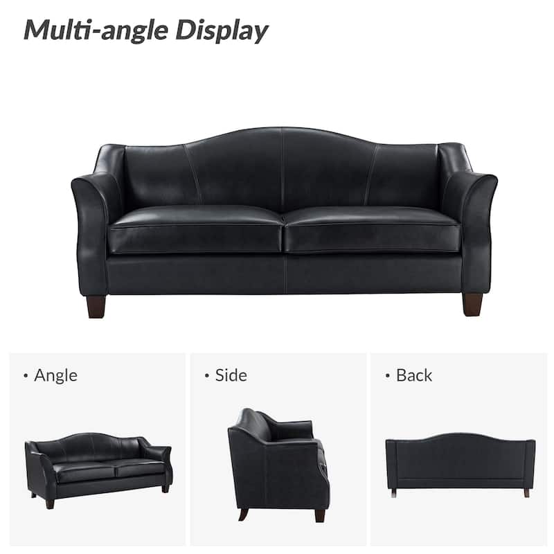 Sandra 81.5" Classic Genuine Leather Sofa With Solid Wood Legs By HULALA HOME