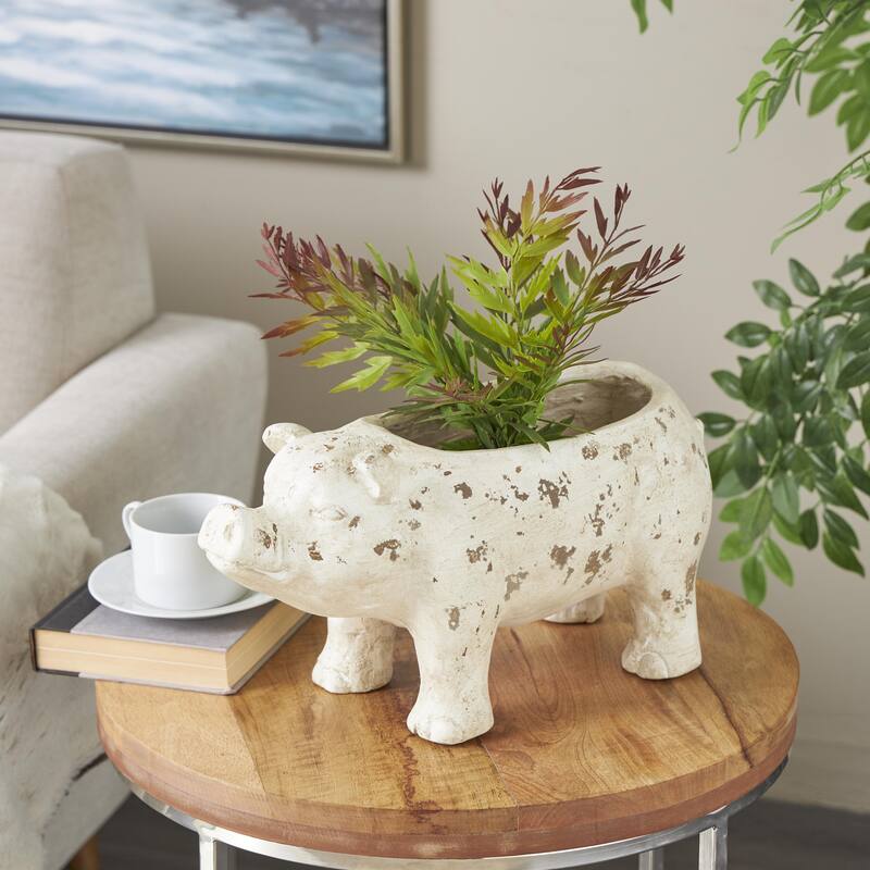 Magnesium Oxide Pig Indoor Outdoor Planter with Distressed Details - Light Brown - Roche River Decor