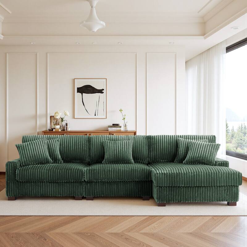 118.3" W Plush Corduroy Square Arm Upholstered Sectional Modular Sofa