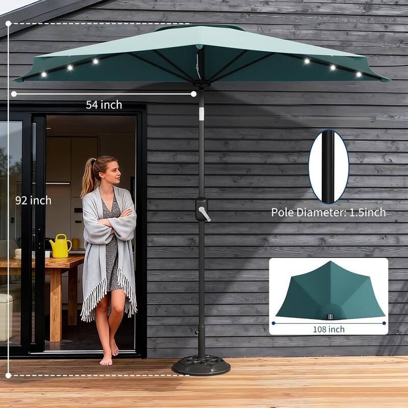 9FT Half Patio Umbrella with Smooth Crank Lift, Shade Canopy for Patio, Backyard, Garden with LED Lights (No Base)