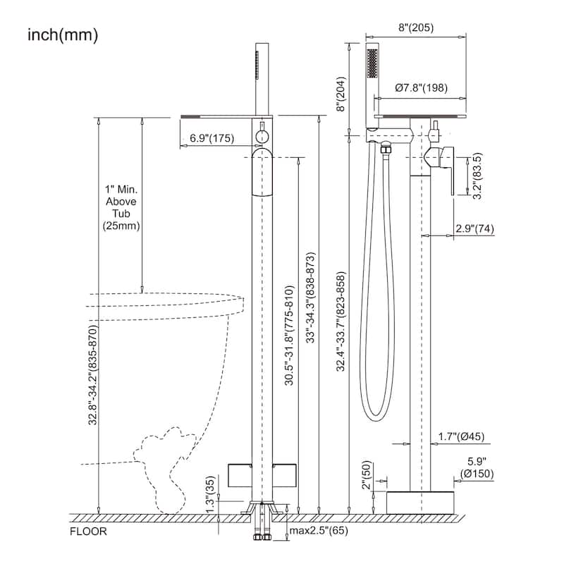 WOWOW Single Handle Floor-Mounted Bathtub Faucet
