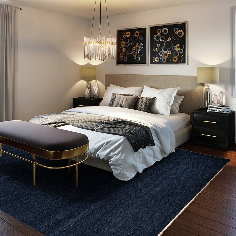 ECARPETGALLERY Hand Loomed Indo Gabbeh Dark Navy Wool Rug - 8'3 x 9'10