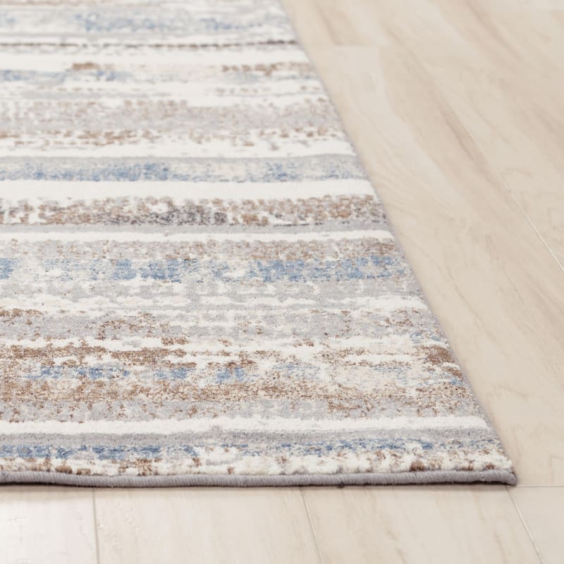 Alora Decor Sage Modern Contemporary Stripe Blue/Brown Wool Area Rug