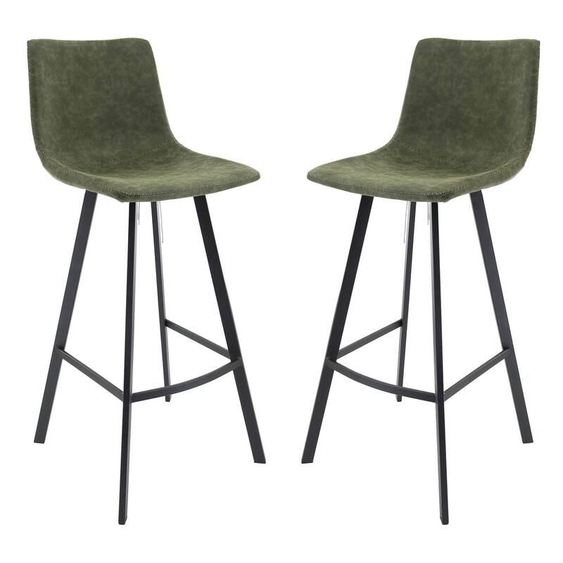 LeisureMod Bar Stool With Iron Legs & Footrest Set of 2 - Olive Green - 18"Dx18"Wx41"H