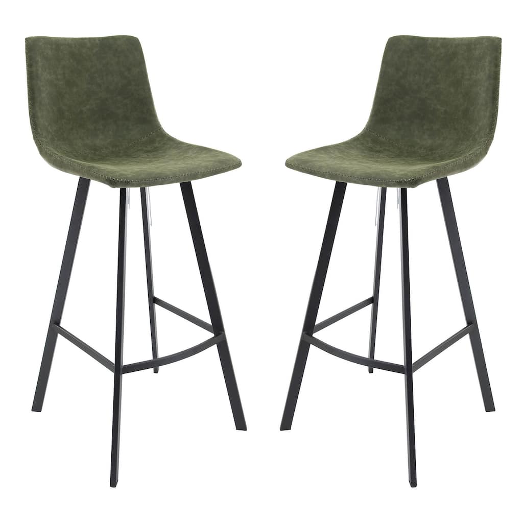 LeisureMod Bar Stool With Iron Legs & Footrest Set of 2 - Olive Green - 18"Dx18"Wx41"H