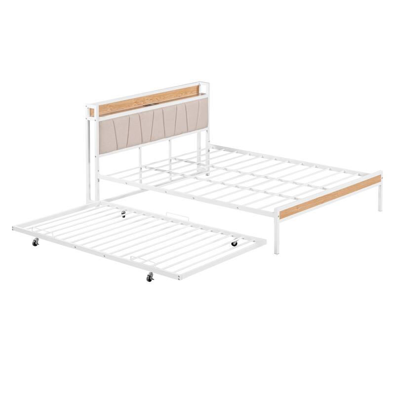 HomeRoots White Metal Queen Bed Frame With Trundle
