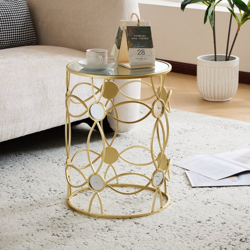 Modern Glass Top Side Table with Decorative Frame