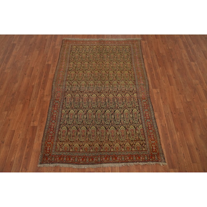 Hand Knotted Oriental 100% Wool Carpet Traditional Geometric Brown Senneh Area Rug - 6' 5'' X 4' 1''