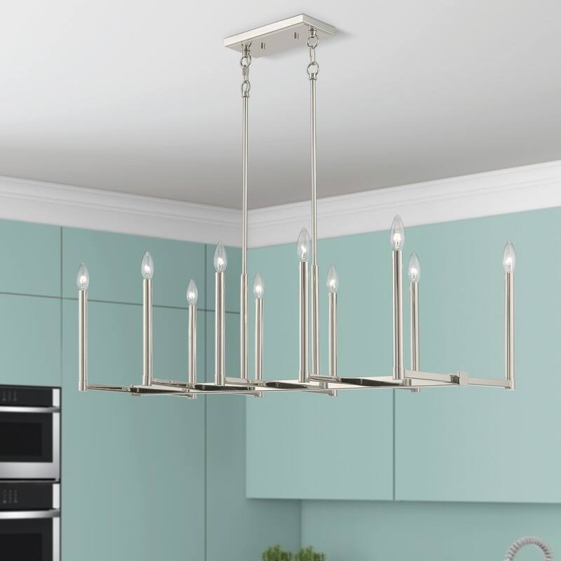 Livex Lighting 10-light Linear Chandelier, 40259-35 - 42.5" L, 15.5" W 18.5" - 48.5" ADJ H