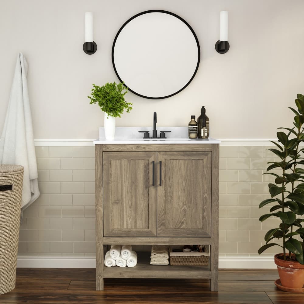 Bathroom Vanity with Undermount Sink and Open Storage Shelf