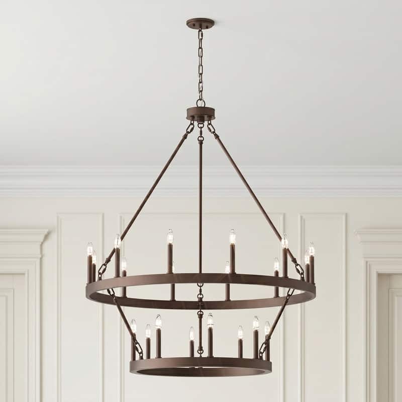 Acroma 20-light Modern Farmhouse 40In Round Wagon Wheel Chandelier with UL - Oil Rubbed Bronze